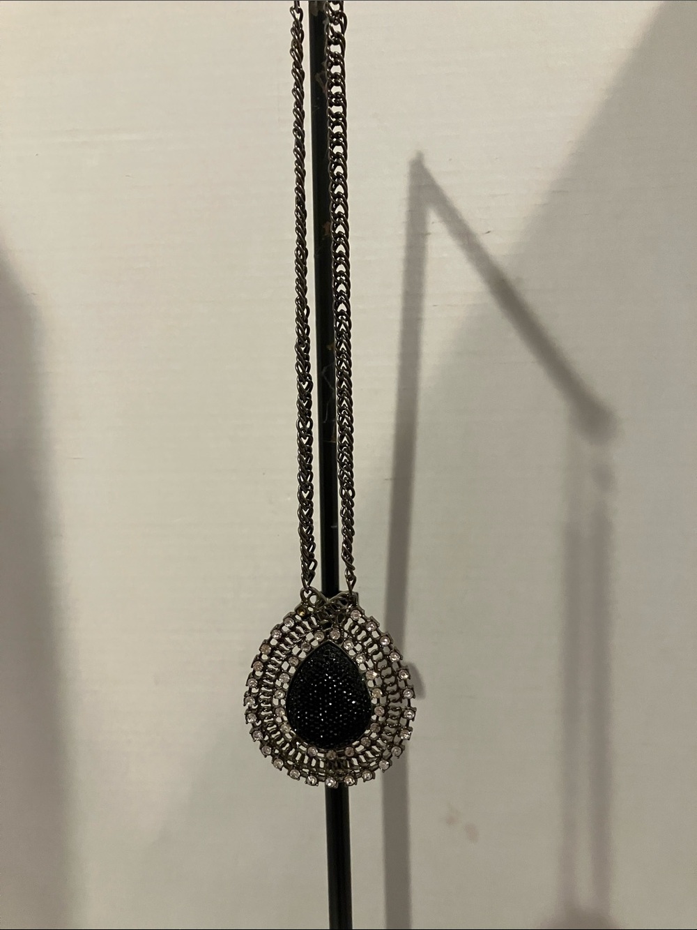 Elegant Black Teardrop Pendant Necklace with Crystal Halo